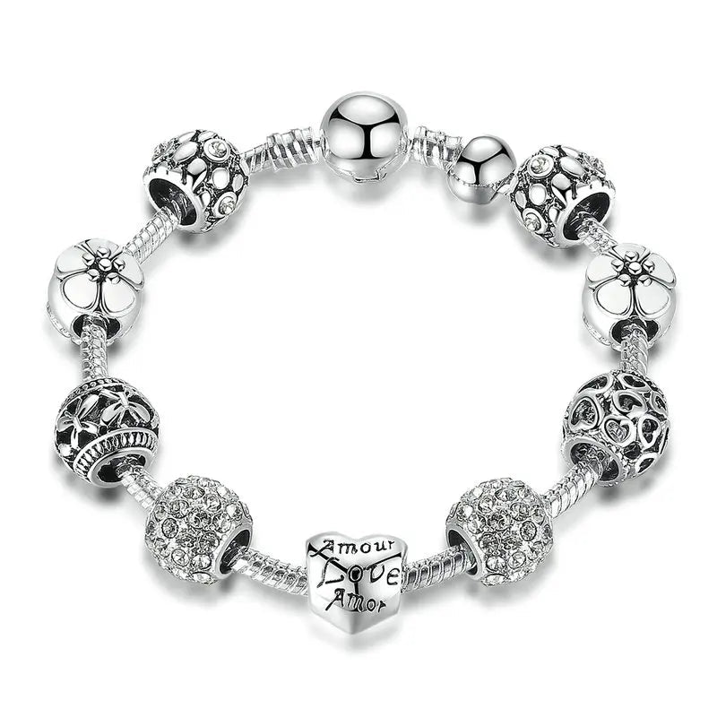 BAMOER Heart & Flower Charm Bracelet - Floravyn