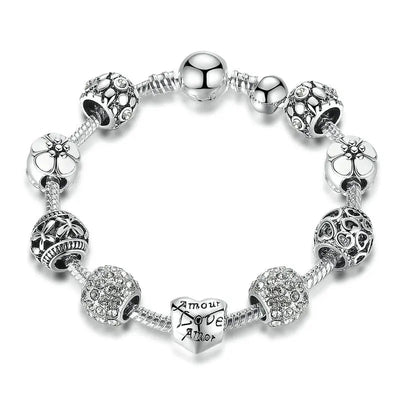 BAMOER Heart & Flower Charm Bracelet - Floravyn