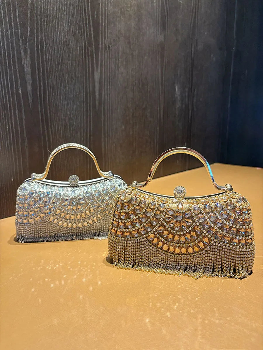 Tasselled Rhinestone Bridal Clutch close-up