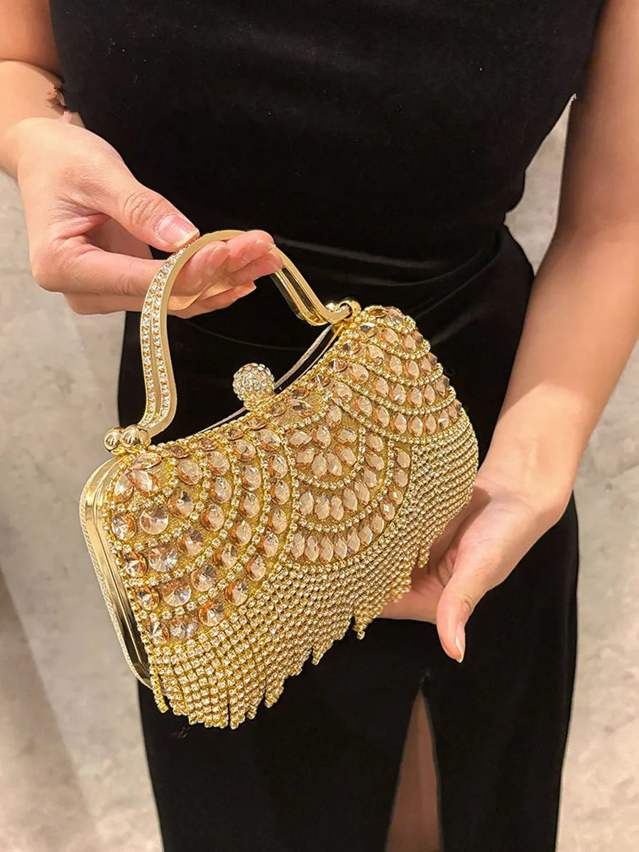 Tasselled Rhinestone Bridal Clutch - Silver