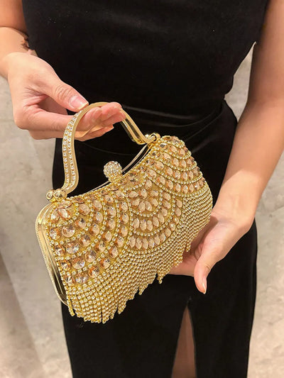 Tasselled Rhinestone Bridal Clutch - Silver