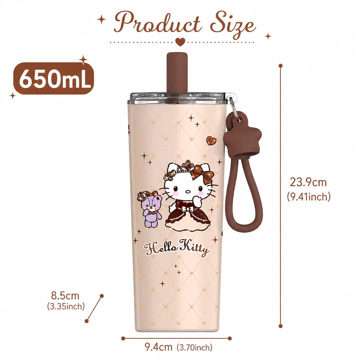 Sanrio Hello Kitty Tumbler Insulated Cup Travel Mug Straw Water Bottle Thermal Coffee Cup Portable Drinkware with Handle Charm
