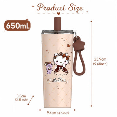 Sanrio Hello Kitty Tumbler Insulated Cup Travel Mug Straw Water Bottle Thermal Coffee Cup Portable Drinkware with Handle Charm
