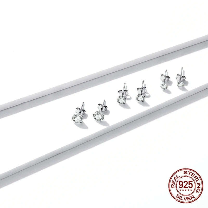 BAMOER 3-Pair CZ Stud Earring Set worn