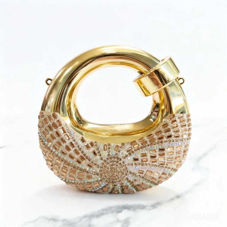 Half-Moon Sparkle Evening Clutch - Champagne