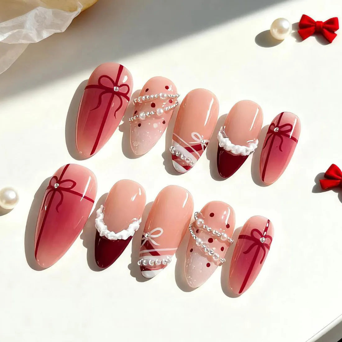 Christmas Snowflake Press-On Nails top view