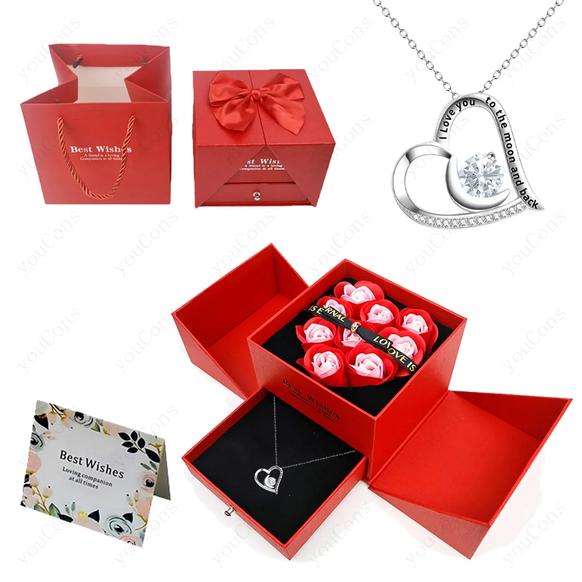 Heart Bow Pendant Necklace box opening