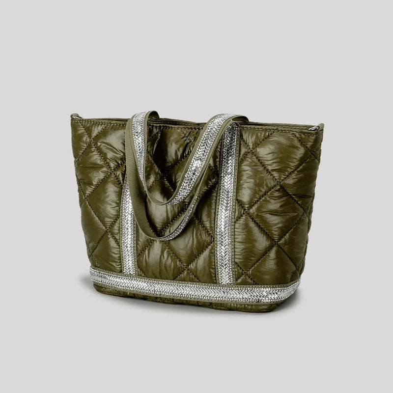 Quilted Rhinestone Tote Bag