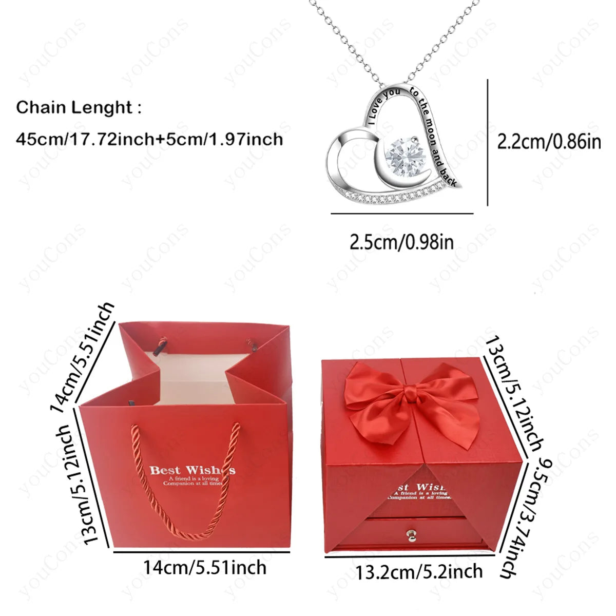 Heart Bow Pendant Necklace - Azurielle