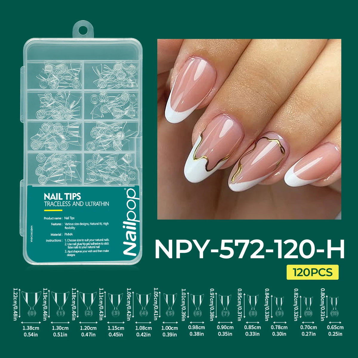 Nailpop 120pcs Shallow Nail Tips 12 Sizes  Flexible Soft Gel Tips Clear Press On Nails Acrylic Poly Gel Extension Salon Manicure