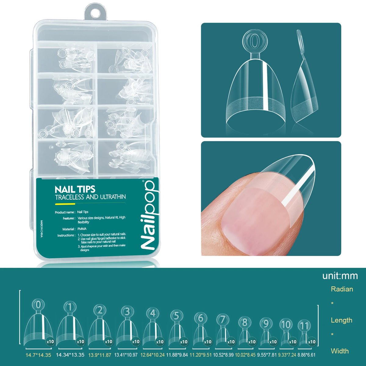 Nailpop 120pcs Shallow Nail Tips 12 Sizes  Flexible Soft Gel Tips Clear Press On Nails Acrylic Poly Gel Extension Salon Manicure