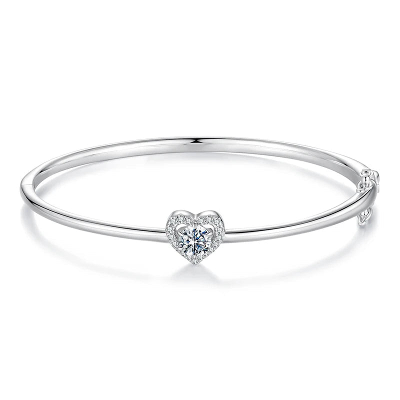 BAMOER Hollowed Heart Moissanite Cuff