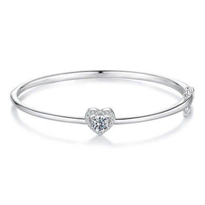 BAMOER Hollowed Heart Moissanite Cuff