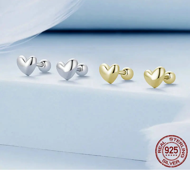 BAMOER Mini Heart Stud Earrings close-up