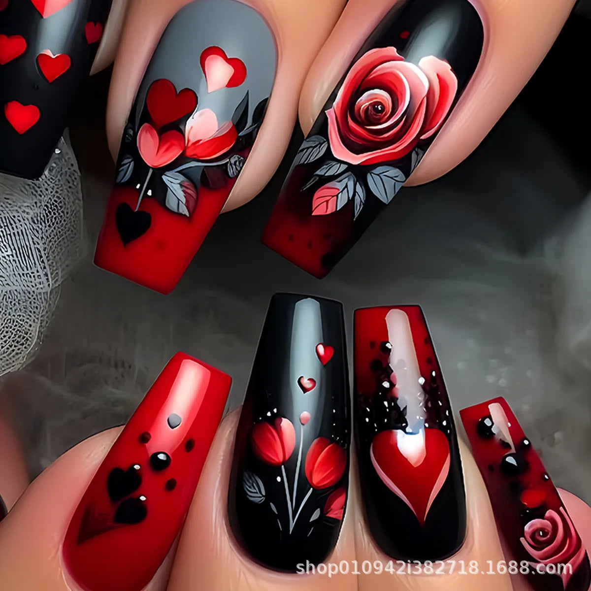 Velcrissa RougeVine Nails 24pc Medium Coffin Gothic Press-On Nails