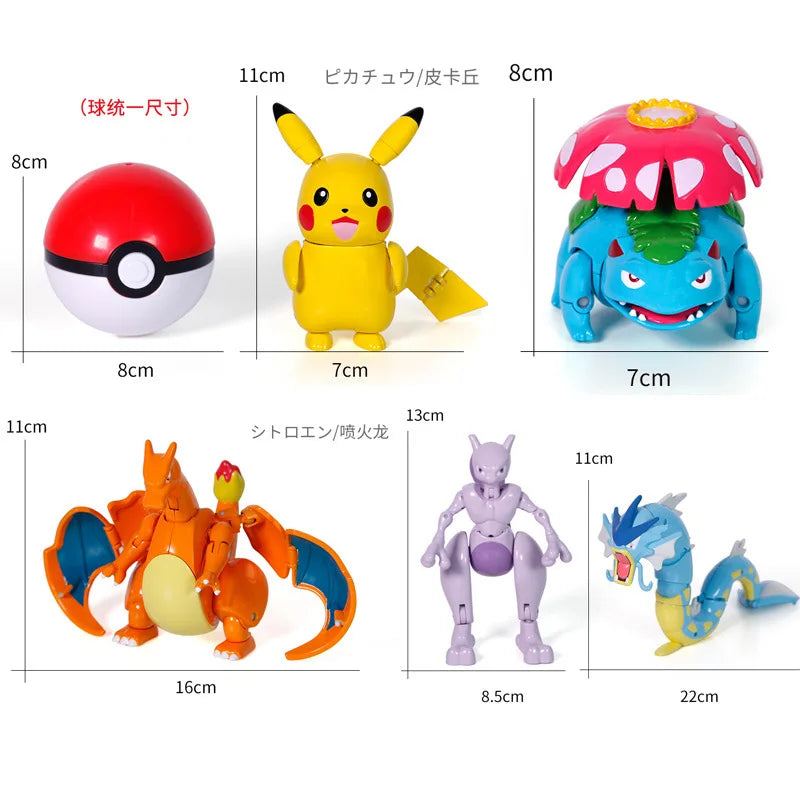 22 Styles Pokemon Action Figure Poke Ball Toy Doll Pikachu Eevee Gyarados Charizard Mew Mewtwo Elf Pocket Monster Pokeball Model