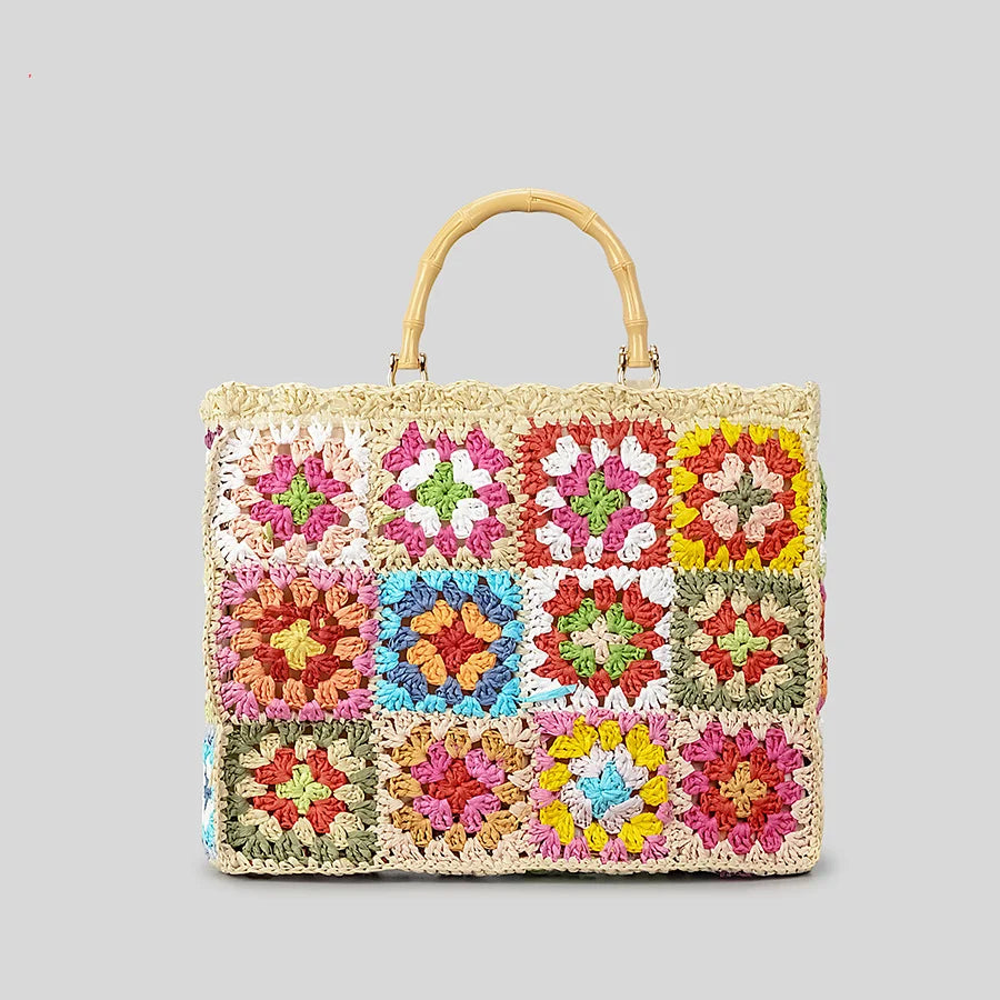 Bohemian Woven Beach Tote close-up