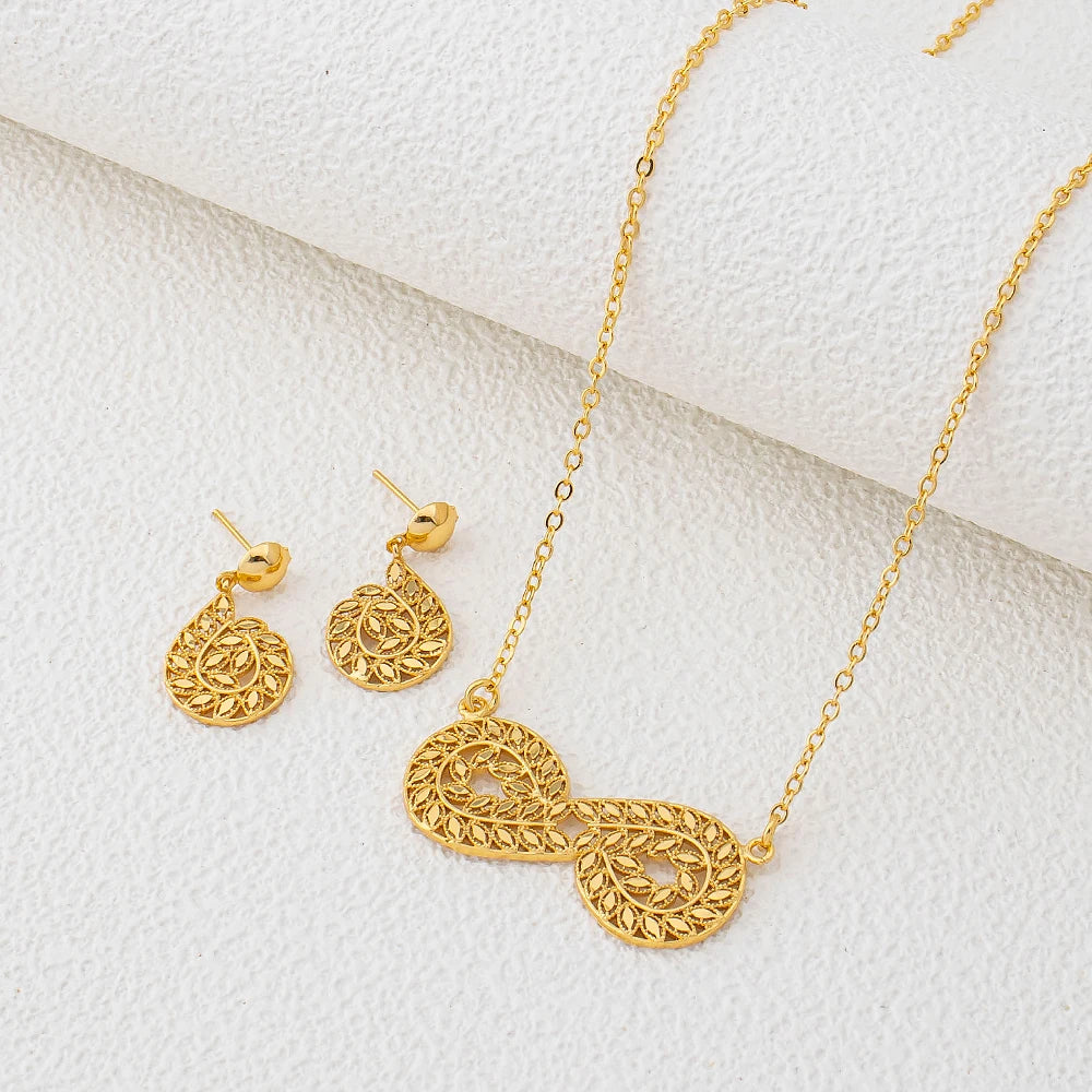Infinity Leaf Necklace & Earring Set worn