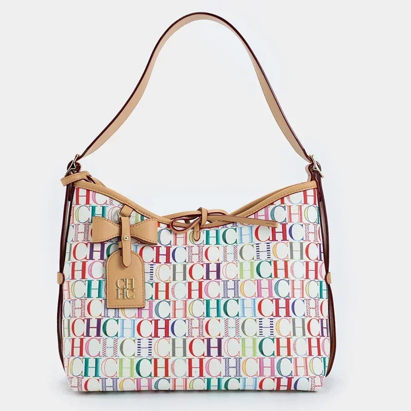 CH Hobo Bag Women Colorful Logo Print Shoulder Bag Large Capacity Top Handle Handbag For Work Bolsos