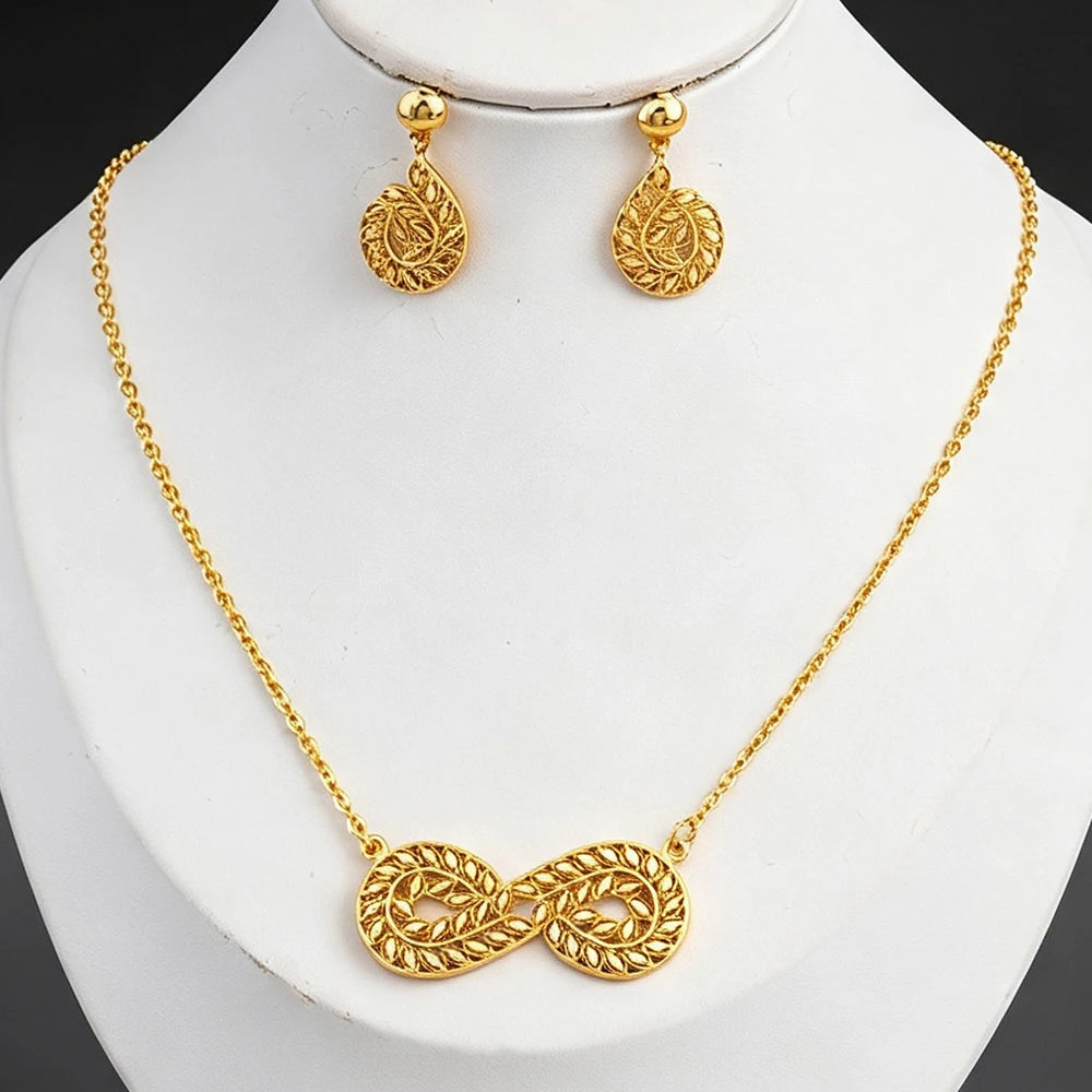 Infinity Leaf Necklace & Earring Set close-up
