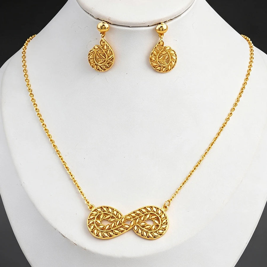 Infinity Leaf Necklace & Earring Set close-up