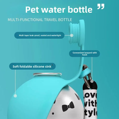 Portable Leak-Proof Dog Water Bottle - Stainless Steel Pink
