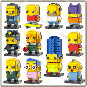 MOC Animation Series Brickheadzed Building Blocks Marge Bart Maggie Homer Figure Toy DIY Character Model Assembly Brick Kid Gift