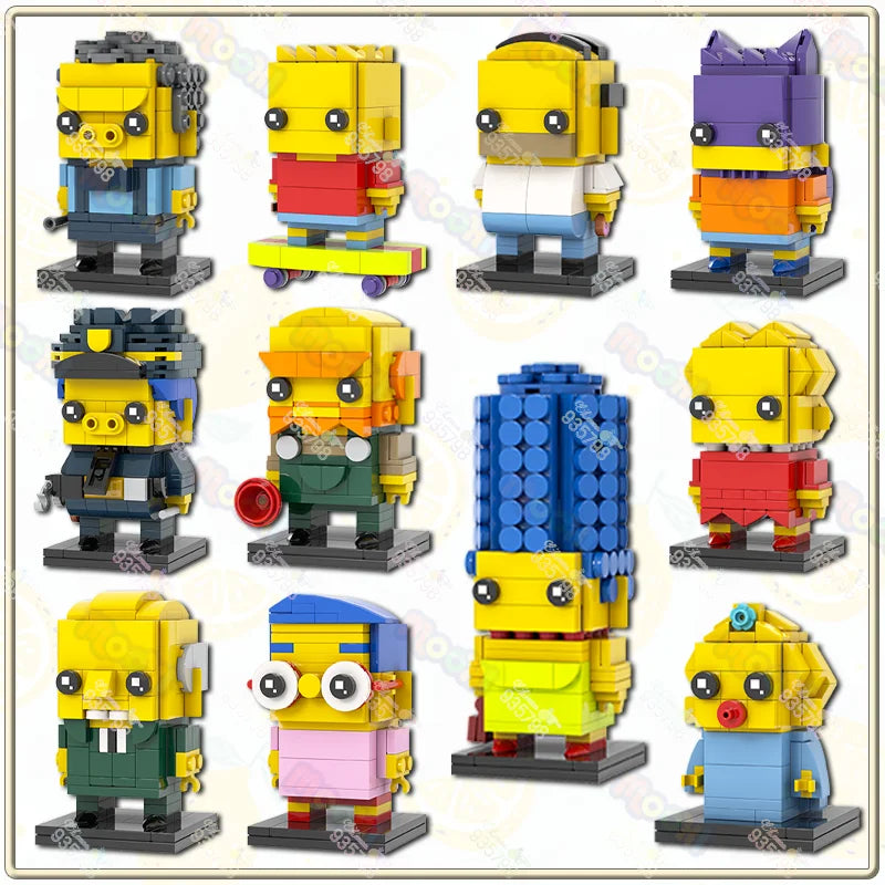 MOC Animation Series Brickheadzed Building Blocks Marge Bart Maggie Homer Figure Toy DIY Character Model Assembly Brick Kid Gift
