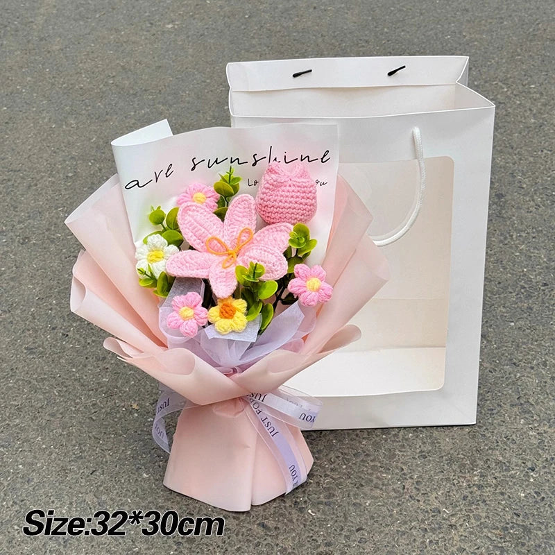 Handcrafted Yarn Floral Arrangement - Blush Pink