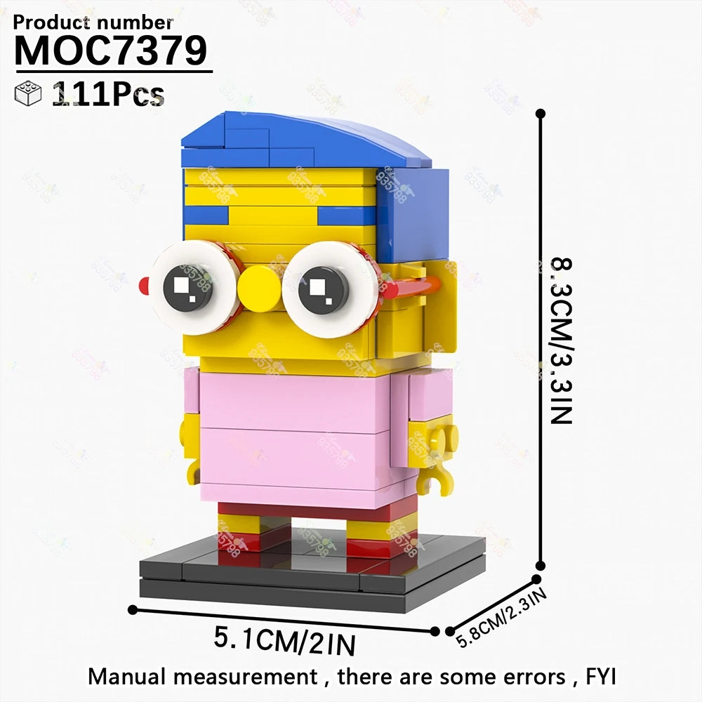 MOC Animation Series Brickheadzed Building Blocks Marge Bart Maggie Homer Figure Toy DIY Character Model Assembly Brick Kid Gift