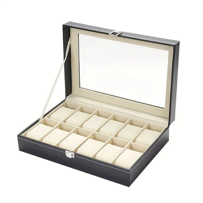 12-Slot Watch Organizer Box glass lid detail