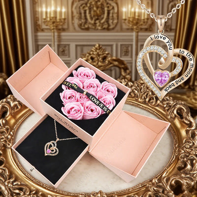 Heart Pendant Necklace with Rose Gift Box