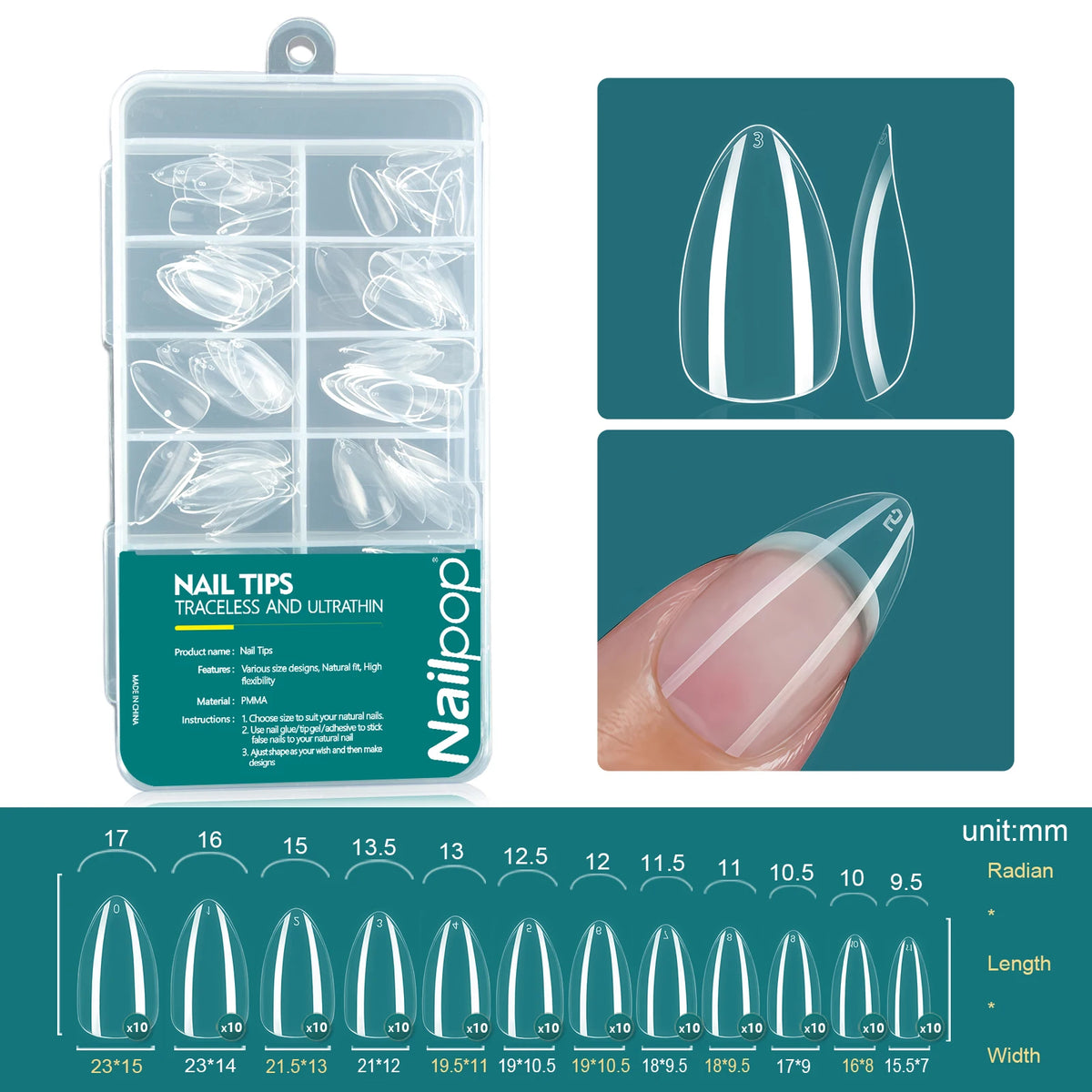 Nailpop 120pcs Shallow Nail Tips 12 Sizes  Flexible Soft Gel Tips Clear Press On Nails Acrylic Poly Gel Extension Salon Manicure