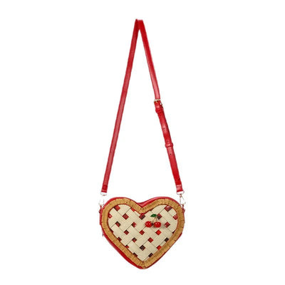 Heart-Shaped Cherry Crossbody Bag worn crossbody