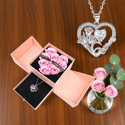 Zircon Heart Necklace with Nine Rose Box