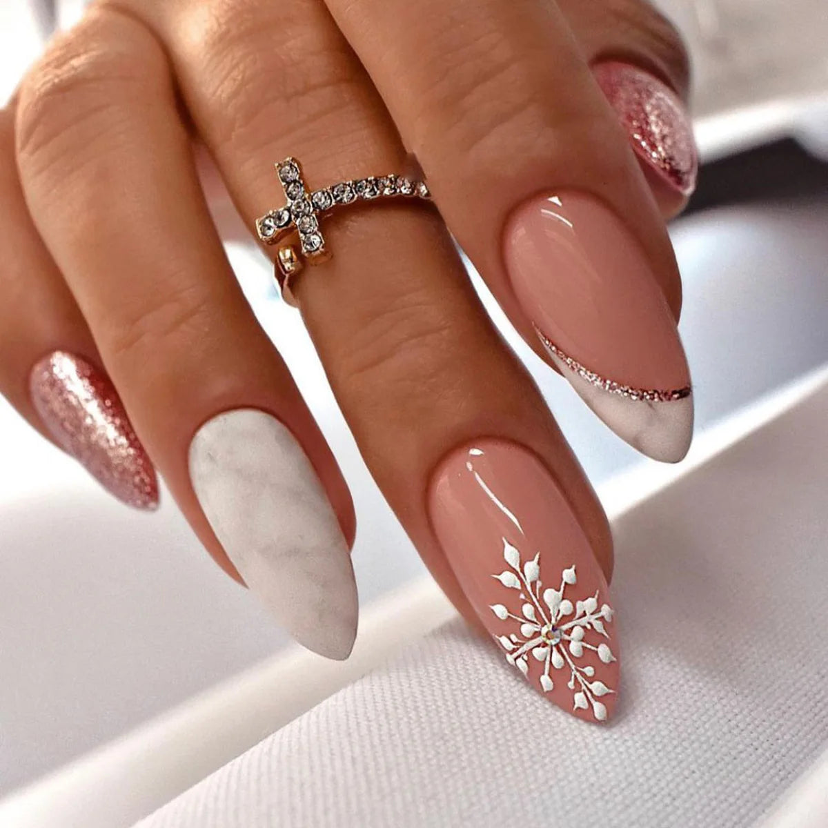 Christmas Snowflake Press-On Nails styling shot