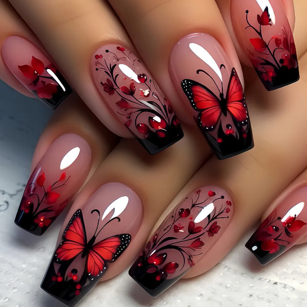 Velcrissa RougeVine Nails 24pc Medium Coffin Gothic Press-On Nails