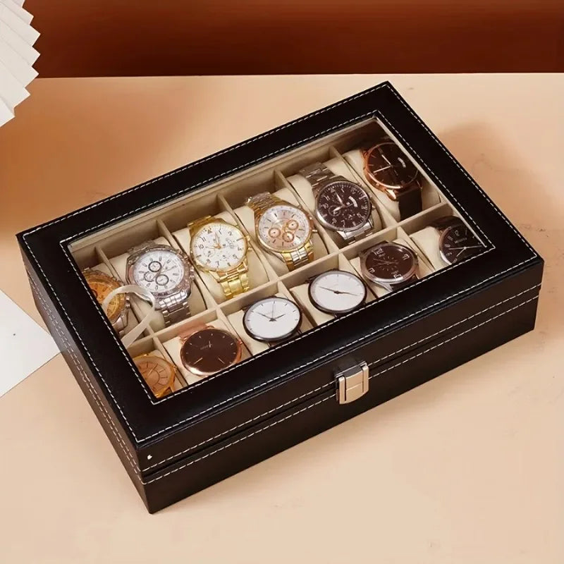 12-Slot Watch Organizer Box with watches displayed