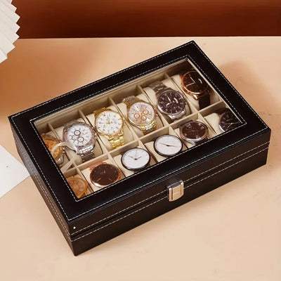 12-Slot Watch Organizer Box with watches displayed