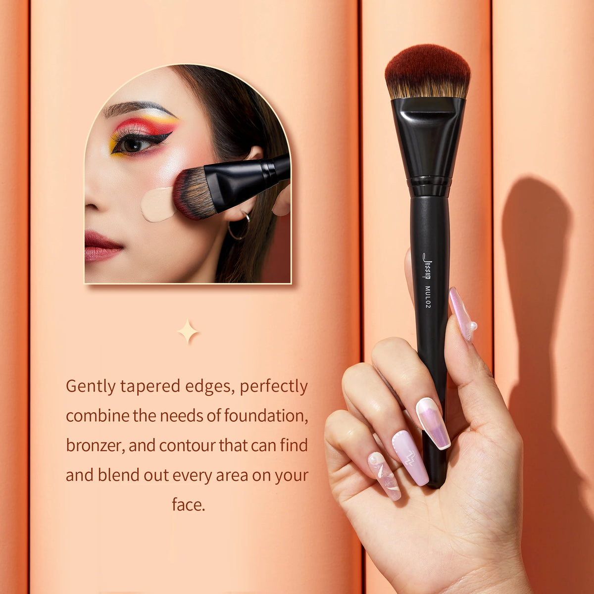 Jessup Foundation Brush,Smooth Angled, Vegan Large Face Brush Makeup for Blending Liquid, Cream MUL02