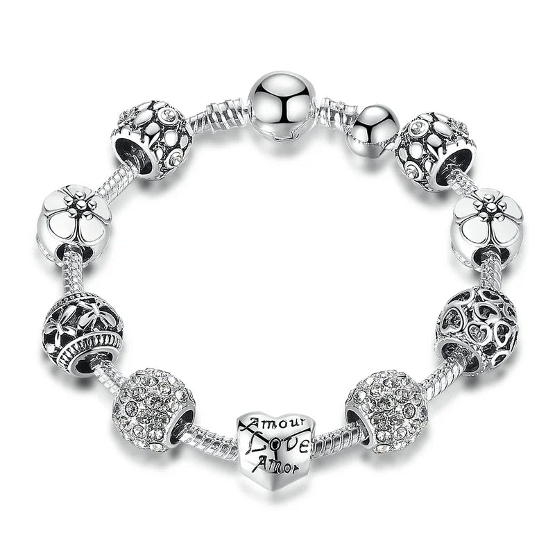 BAMOER Heart & Flower Charm Bracelet full colour range