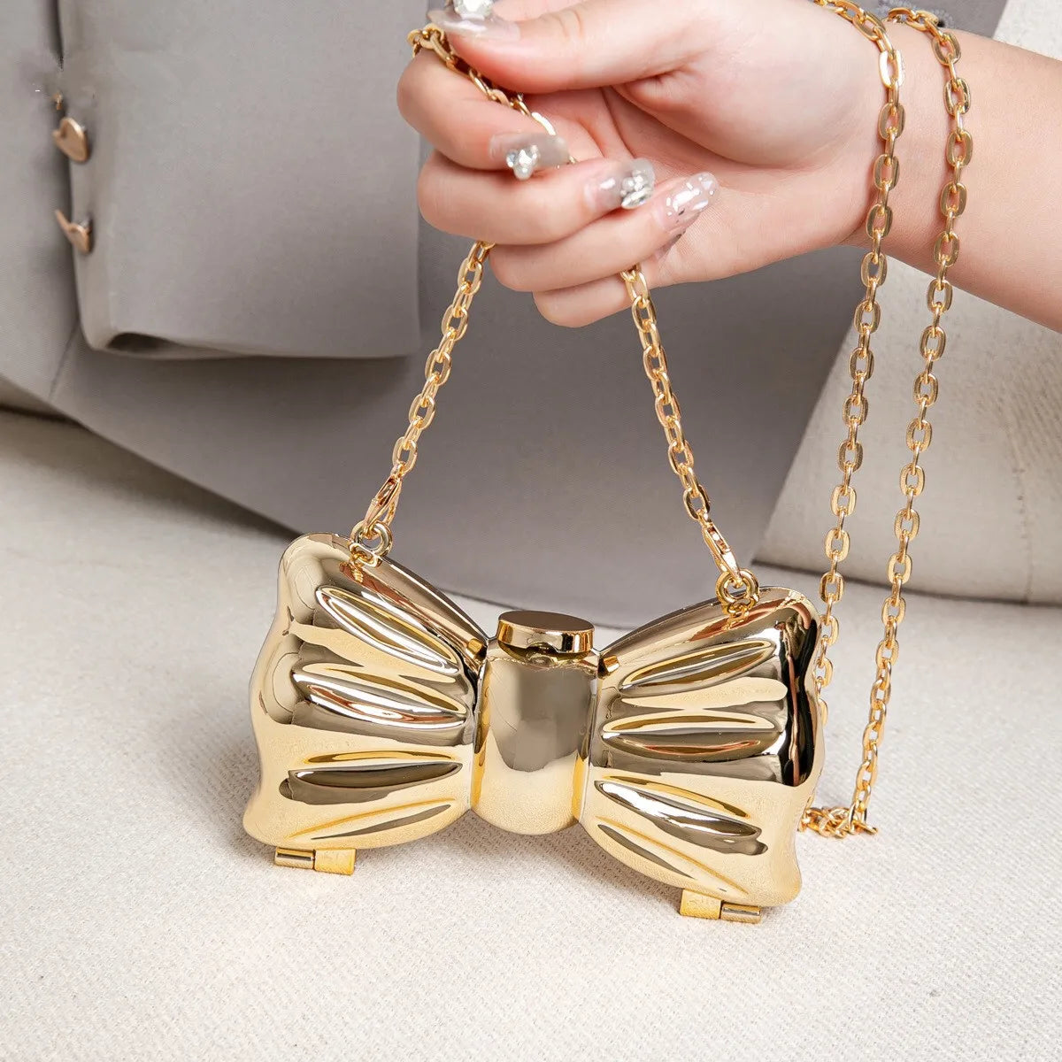 Round Acrylic Evening Clutch worn crossbody