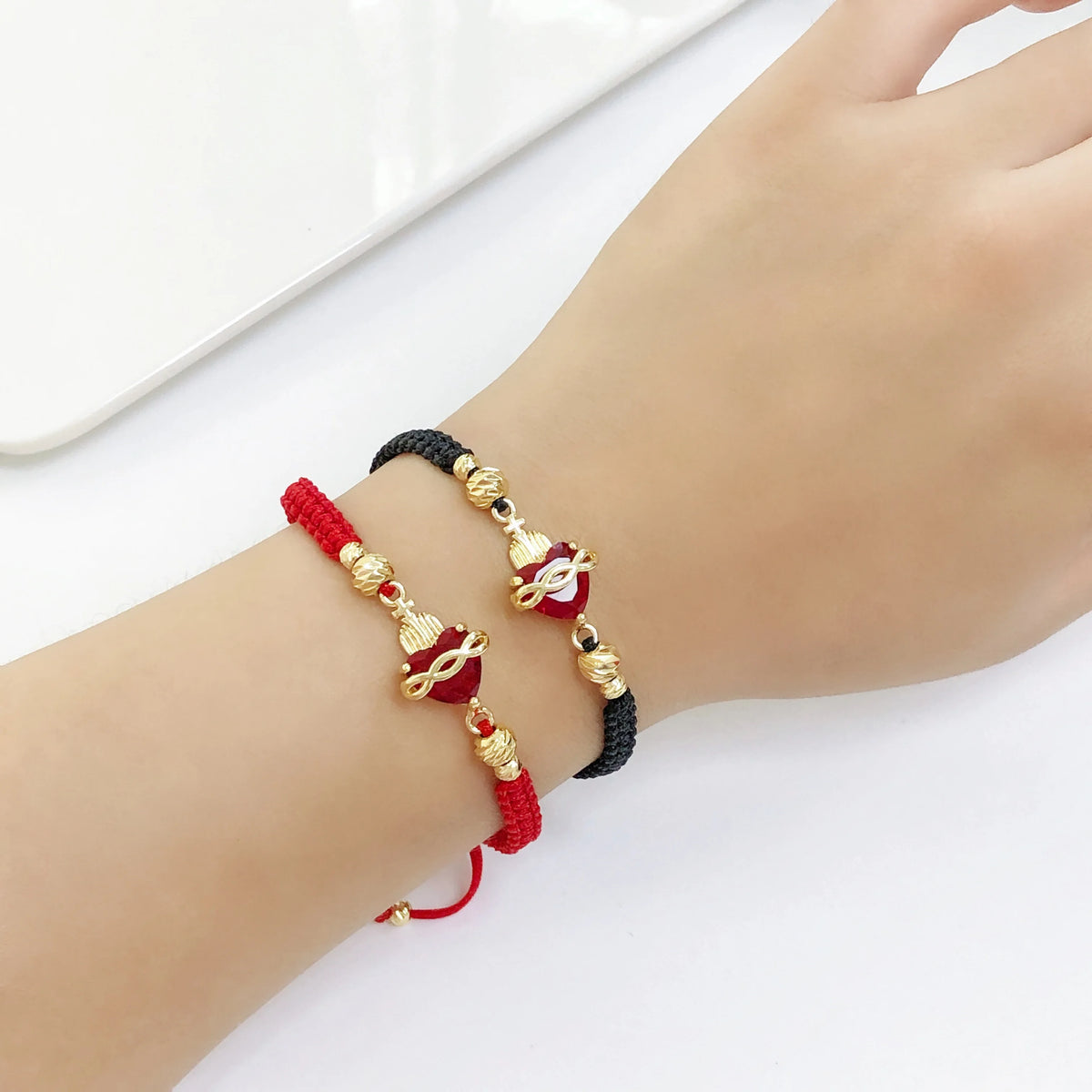Sacred Heart Cross Bracelet - Crimson