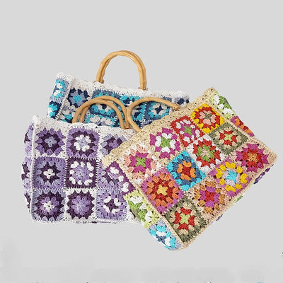 Bohemian Woven Beach Tote - Purple