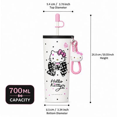 Hello Kitty Sanrio Insulated Tumbler 316 Stainless Steel Water Bottle with Charm Strap – Portable Vacuum Travel Cup for Office, School & Daily Use