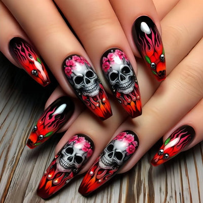 Crimvella Nocturne Nails 24pc Long Dark Red Halloween Press-On Nails
