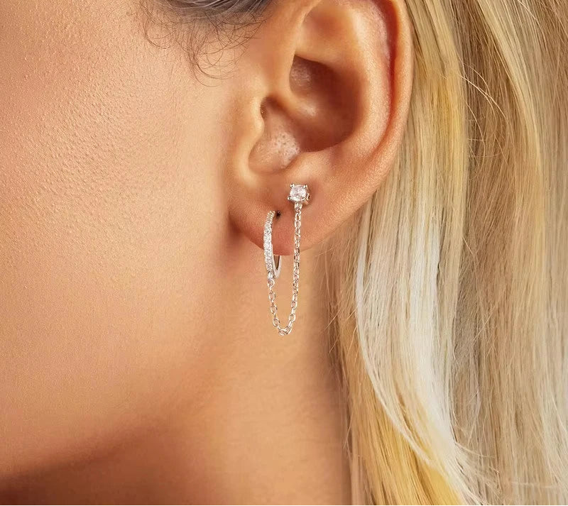 BAMOER Double Circle Mono Hoop Earring close-up