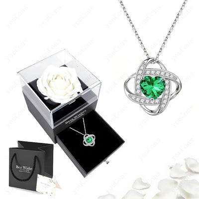 Green Heart Pendant Necklace with Rose Gift Box
