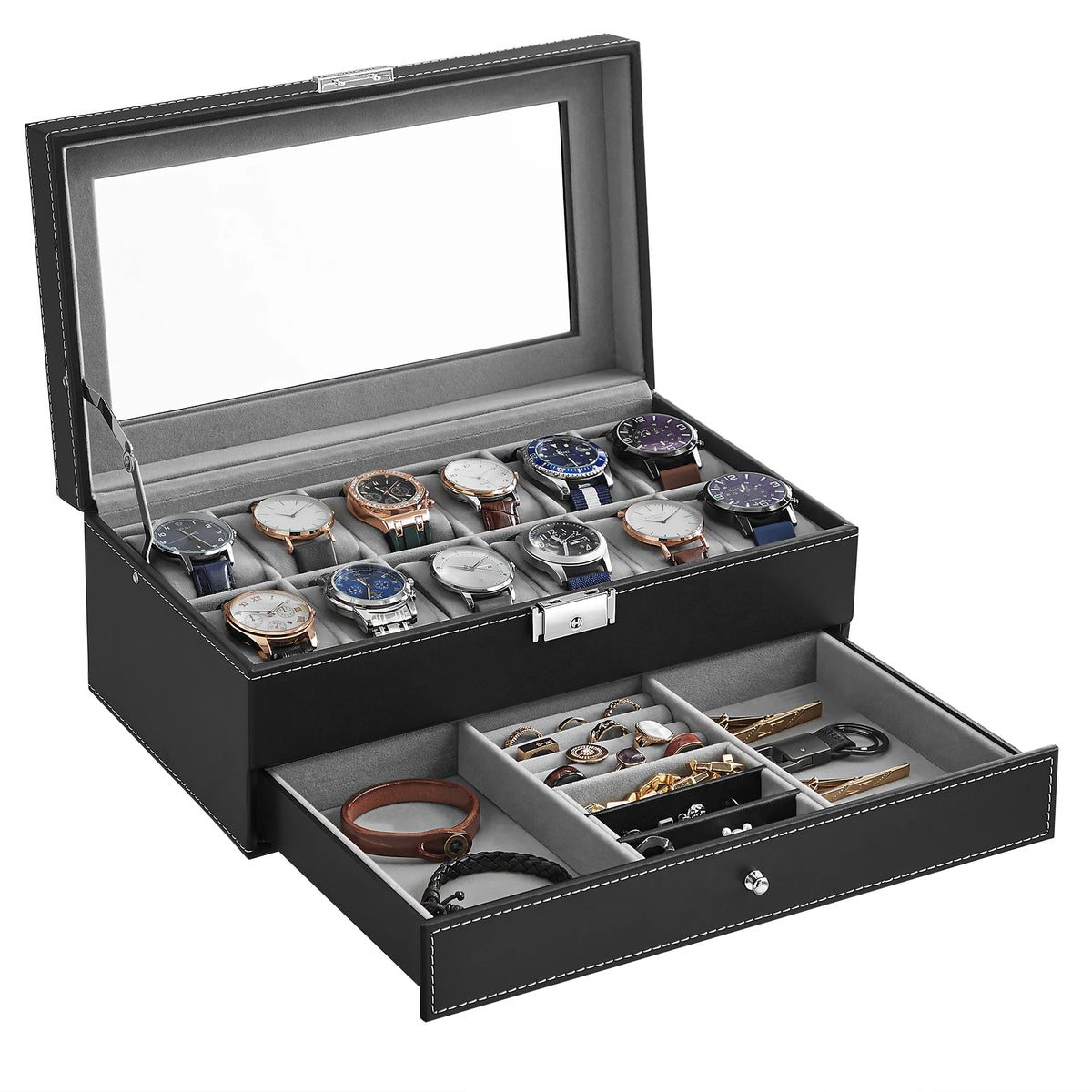 12-Slot Watch Box with watches displayed