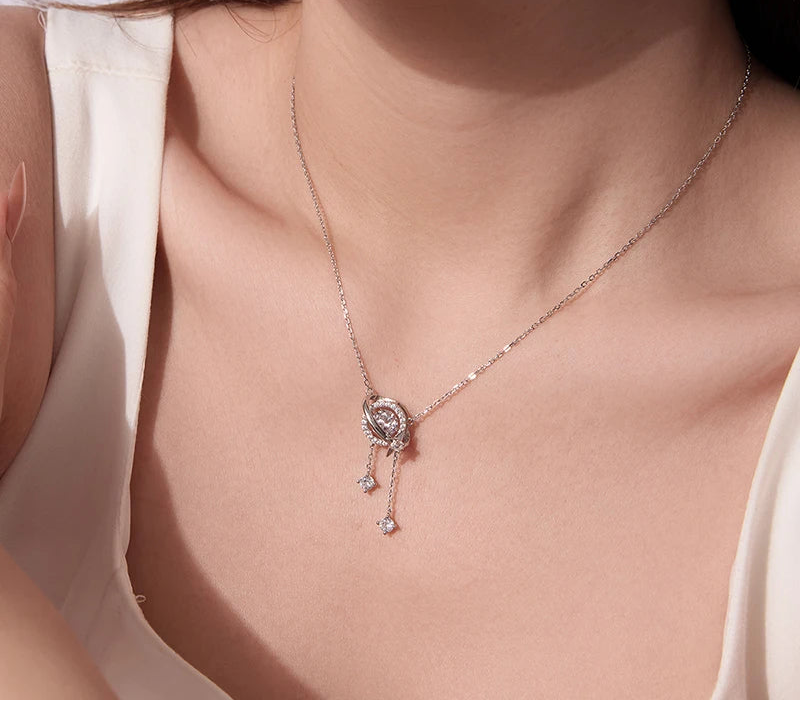 BAMOER Celestial Orbit Moissanite Necklace worn